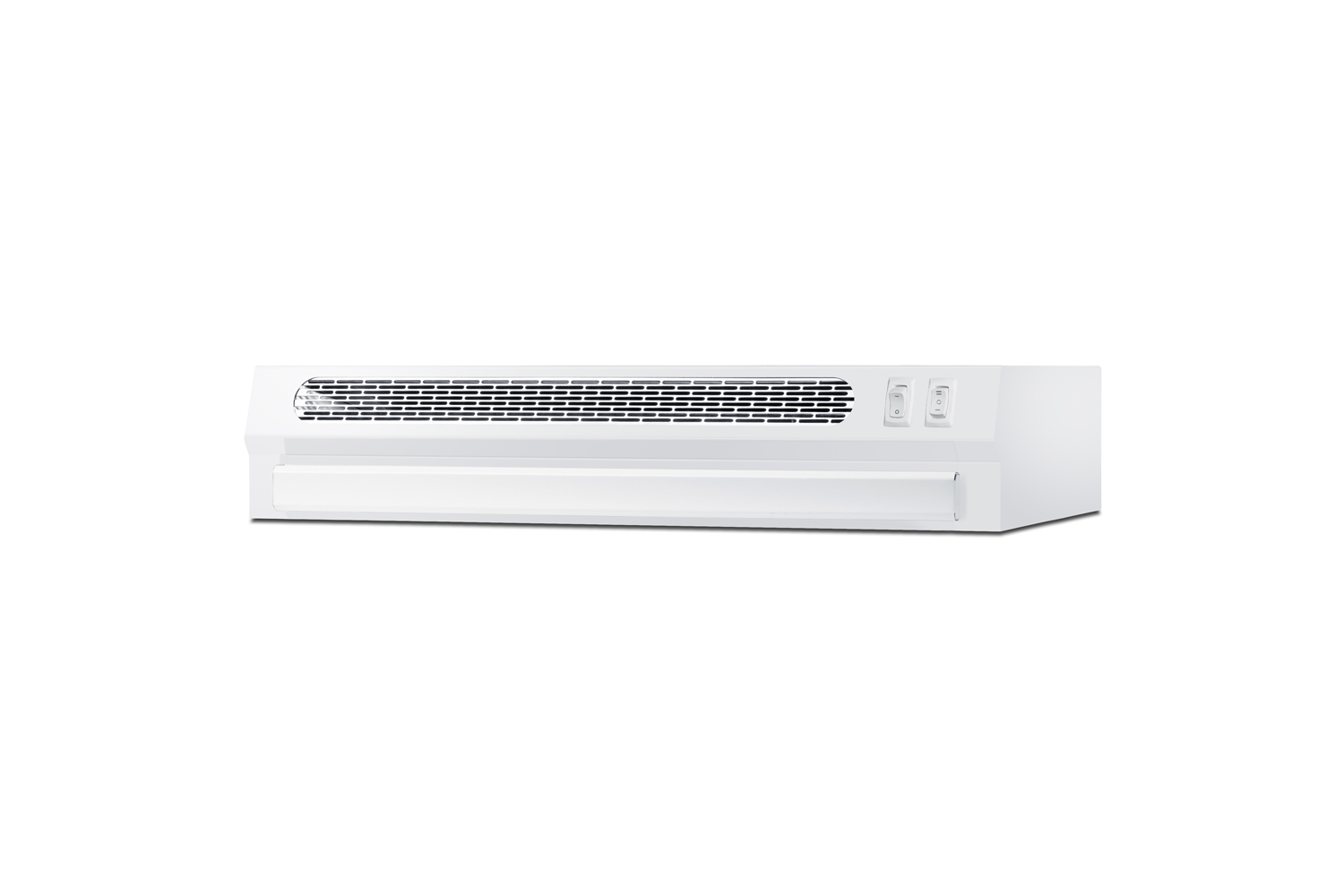 20 inch wide under cabinet retractable range hood for ductless use in white, made in the USA